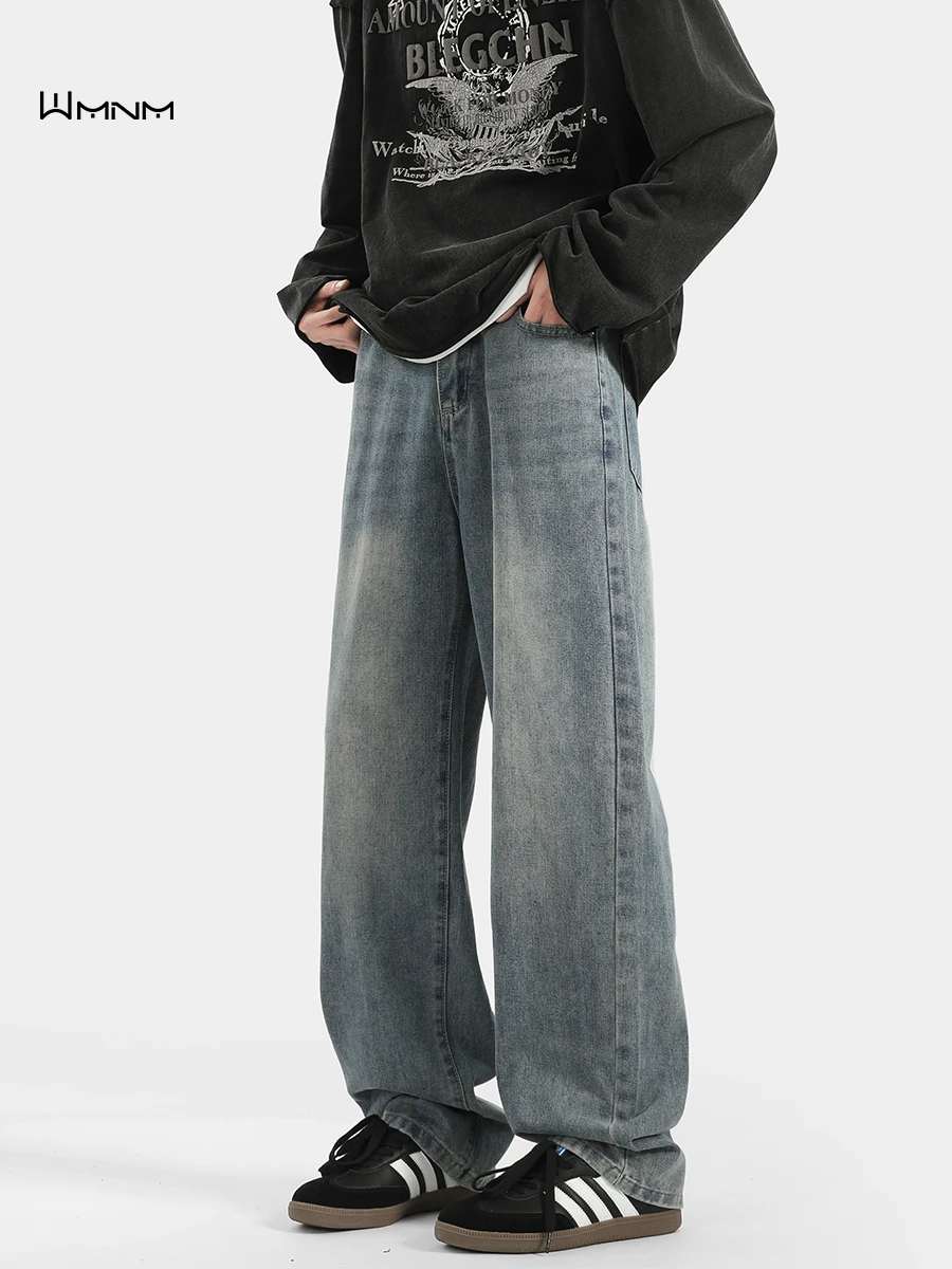 

American Retro Wide Leg Men's Jeans Spring Autumn Versatile Waed Loose Straight CleanFit Trousers High Waist Long Pants Cot...