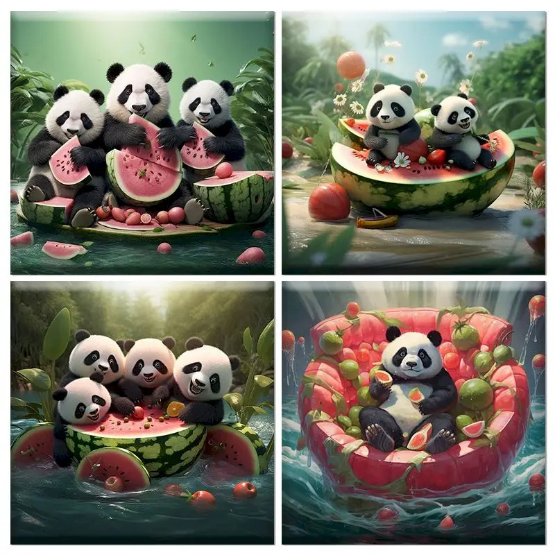 

CHENISTORY Oil Painting By Numbers Watermelon Panda Acrylic Drawing Canvas Picture For Adults Children Home Decoration Gift