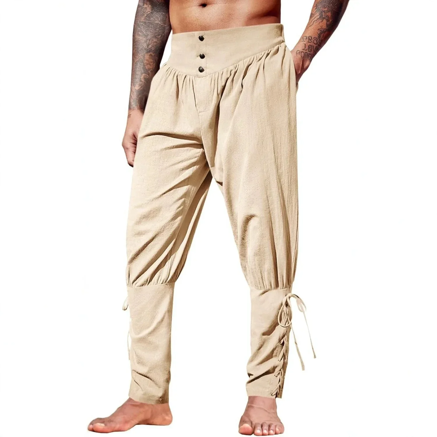 Herren Frühling Sommer Vintage Mittelalterliche Wikinger Baumwollhosen Halloween Mode Cosplay Piraten Renaissance Herrenhosen – Detail 10