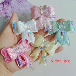 10pcs  Super cute bright pink double  bow Padded Appliques Bow Children Hair Accessories For Sewing Supplies DIY Craft