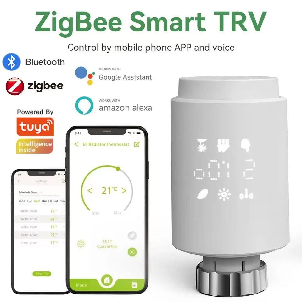 Tuya ZigBee TRV Programmable Thermostatic Radiator Valve Smart Radiator Actuator App Remote Voice Temperature Controller