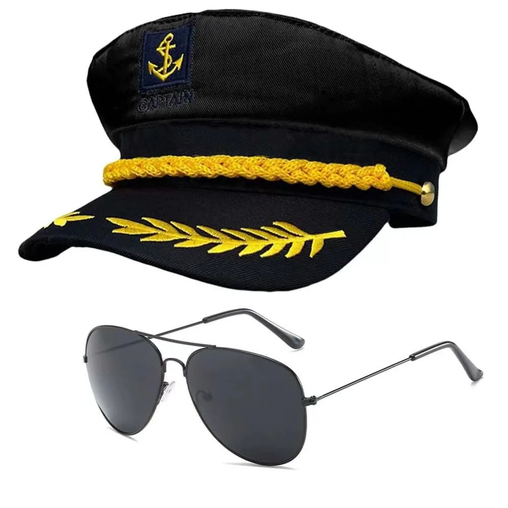 مجموعة قبعة بحرية مخططة باللون الأزرق، قبعة بحار على شكل قبة زرقاء