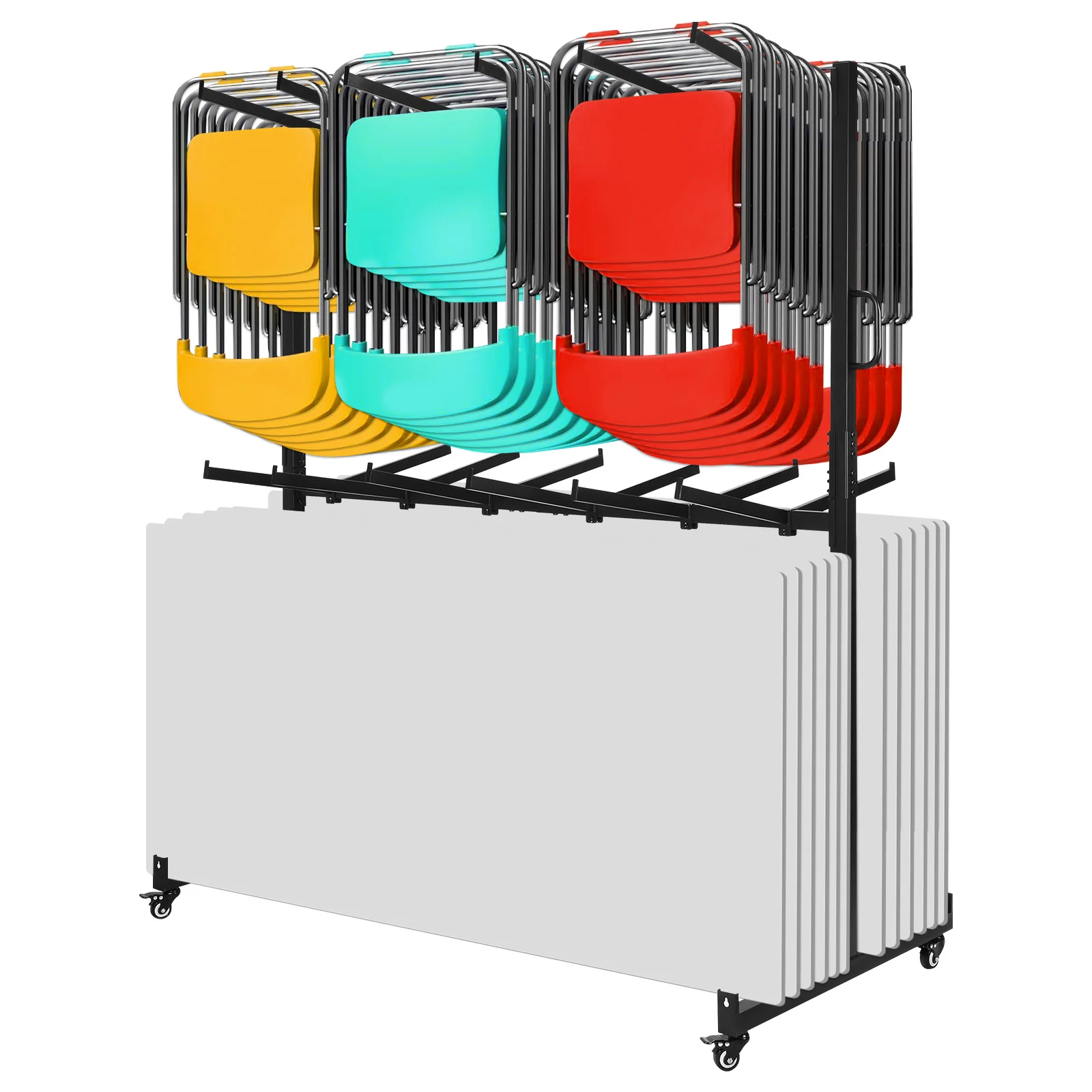 

Folding Chair Rack Storage Cart with Locking Rubber Wheels Heavy Duty Folding Chair Storage Rack for 84 Chairs Or 12 Tables