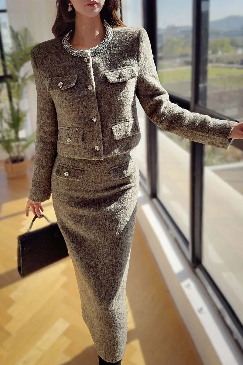 DABUWAWA Elegantes Vintage 2 Piece Sets Women Outfit Light Weight Fancy Suiting Down Jacket Empire Binding Skirt Y2K DA1DSE012