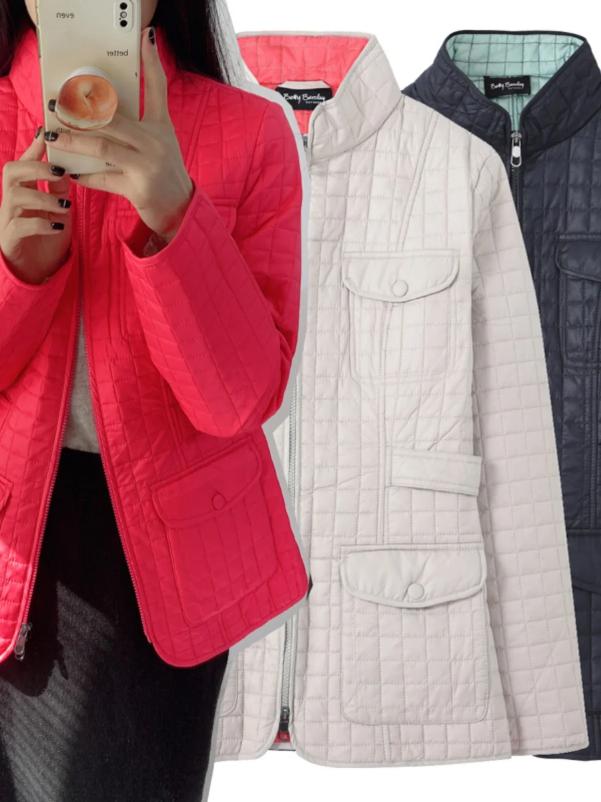 

Slimming Thin Cotton Jacket Pure Color Workwear Style Stand Collar Zipper Closure Long Sleeve Women's Outerwear Coat