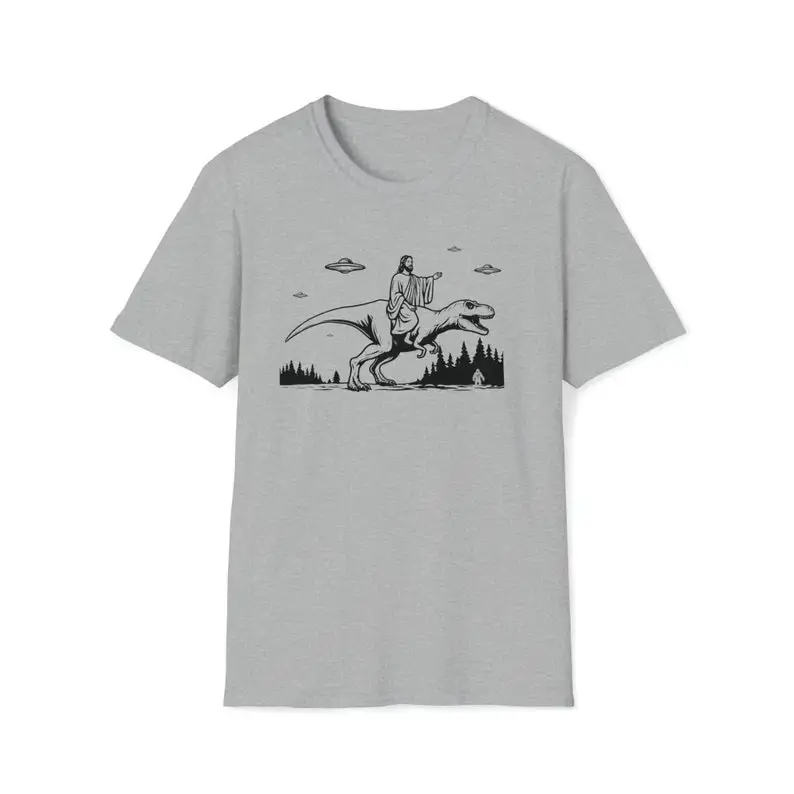 Jesus Riding Dinosaur T-Shirt UFO T-Shirt Funny T-Shirts Offensive Cool Graphic Tees Crazy for Men Women Boys Novelty T Shirt