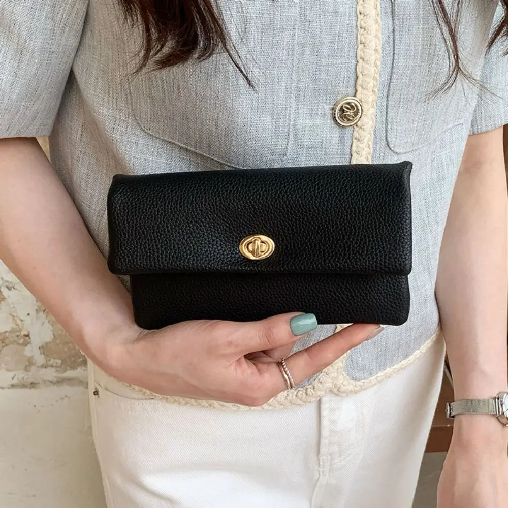 Tragbare lange Geldbörse aus PU-Leder mit Reißverschluss, elegante Geldbörse, multifunktionale Clutch mit Metallschnalle für Studenten