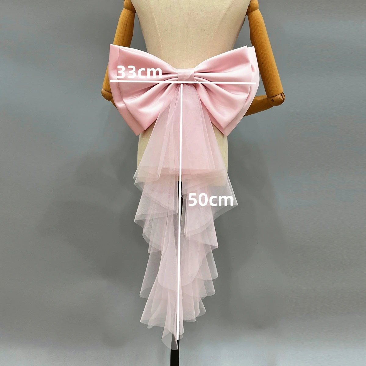 One Piece Bridal Accessory with Satin Bow Knots; Elegantly Detachable Tulle Bow for Wedding Dress Decor