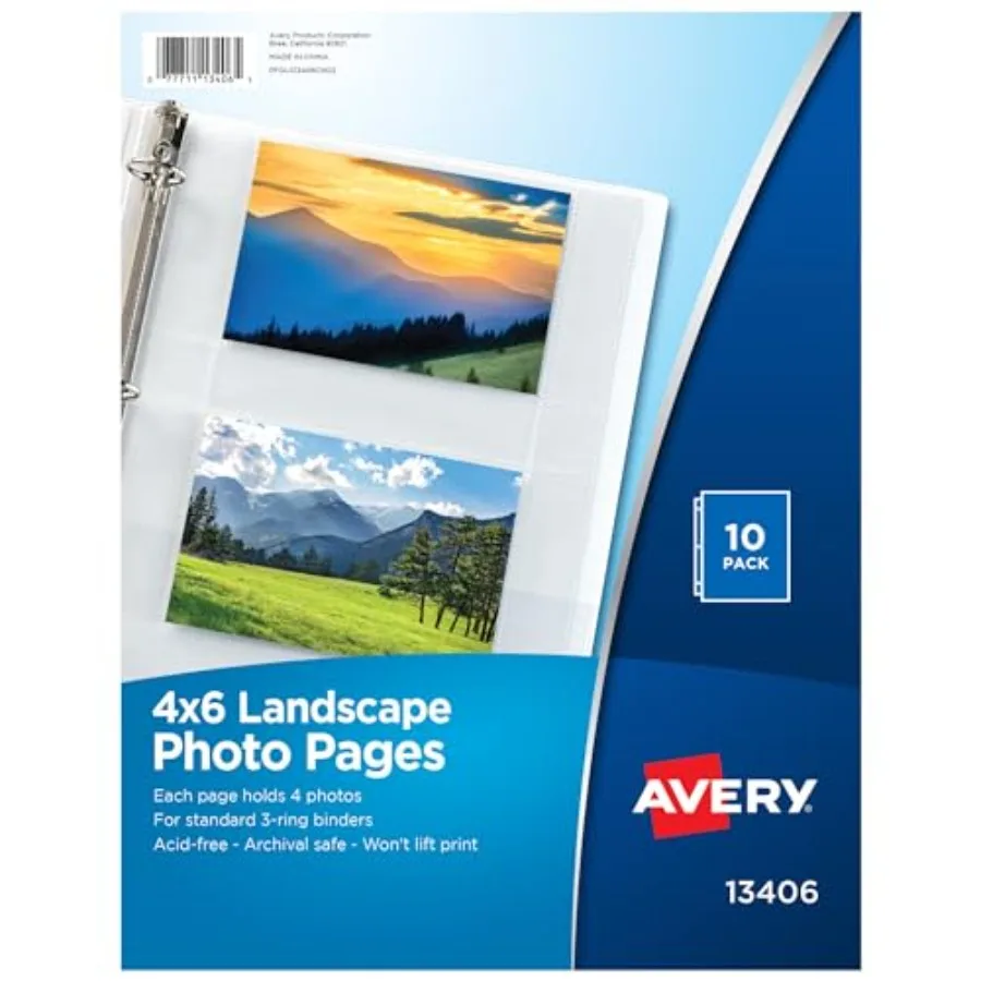 Clear Photo Album Pages for 3 Ring Binder, 10 Sleeves Holds 40 Total Horizontal 4