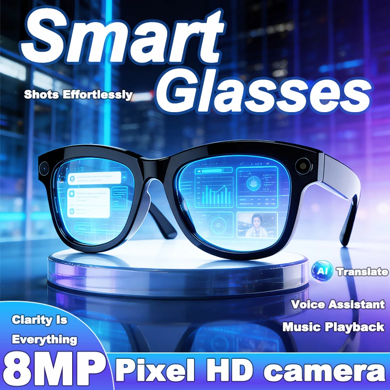 

New Smart Glasses AI Voice Assistant Dual Microphone Noise Reduction 220mAh Battery 8MP HD Camera Wireless Call Smart Glasses