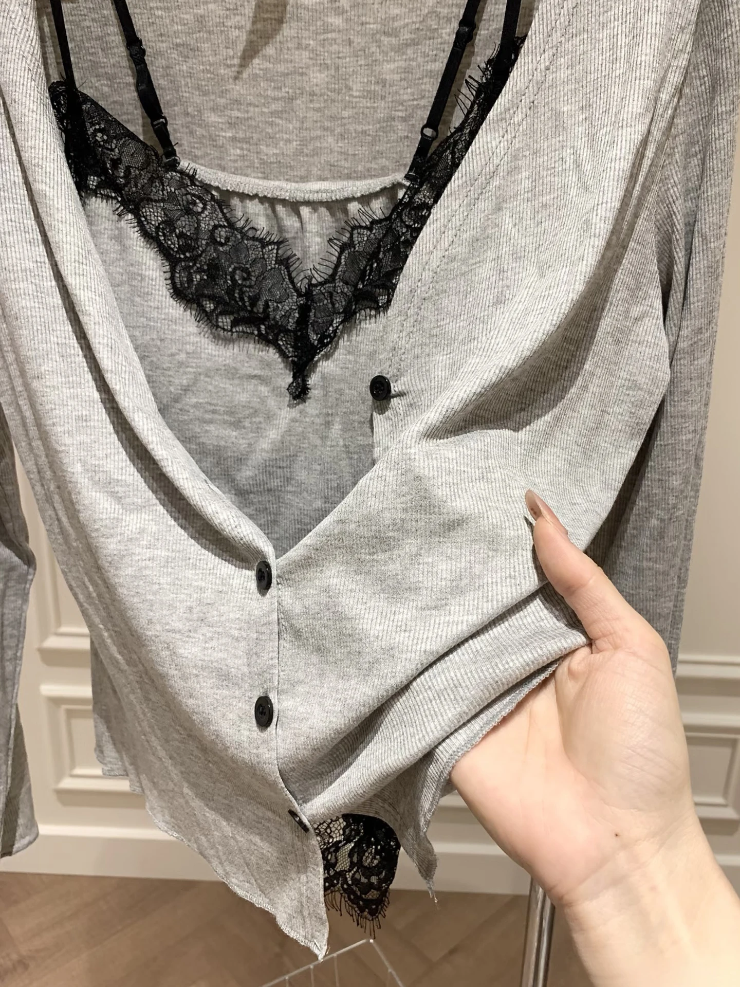 Ultra Soft Lace Sleepwear Set Women's Long Sleeve Strap Nightgown with Chest Pad Home Clothes 3pcs Set Spring Autumn New Style