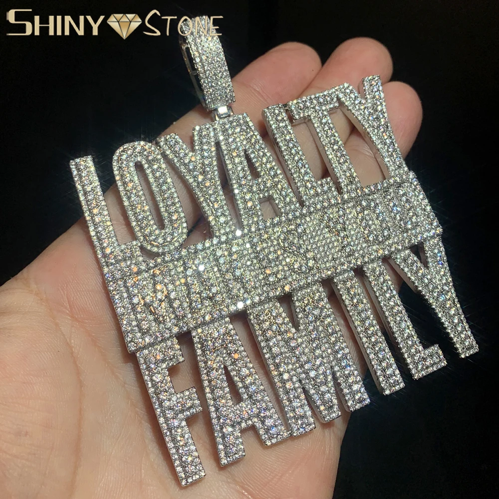 

Micro Pave Bling Cz Letter Iced Out Necklace for Men Prong Setting Loyalty Makes You Family Pendant Hip Hop Jewelry