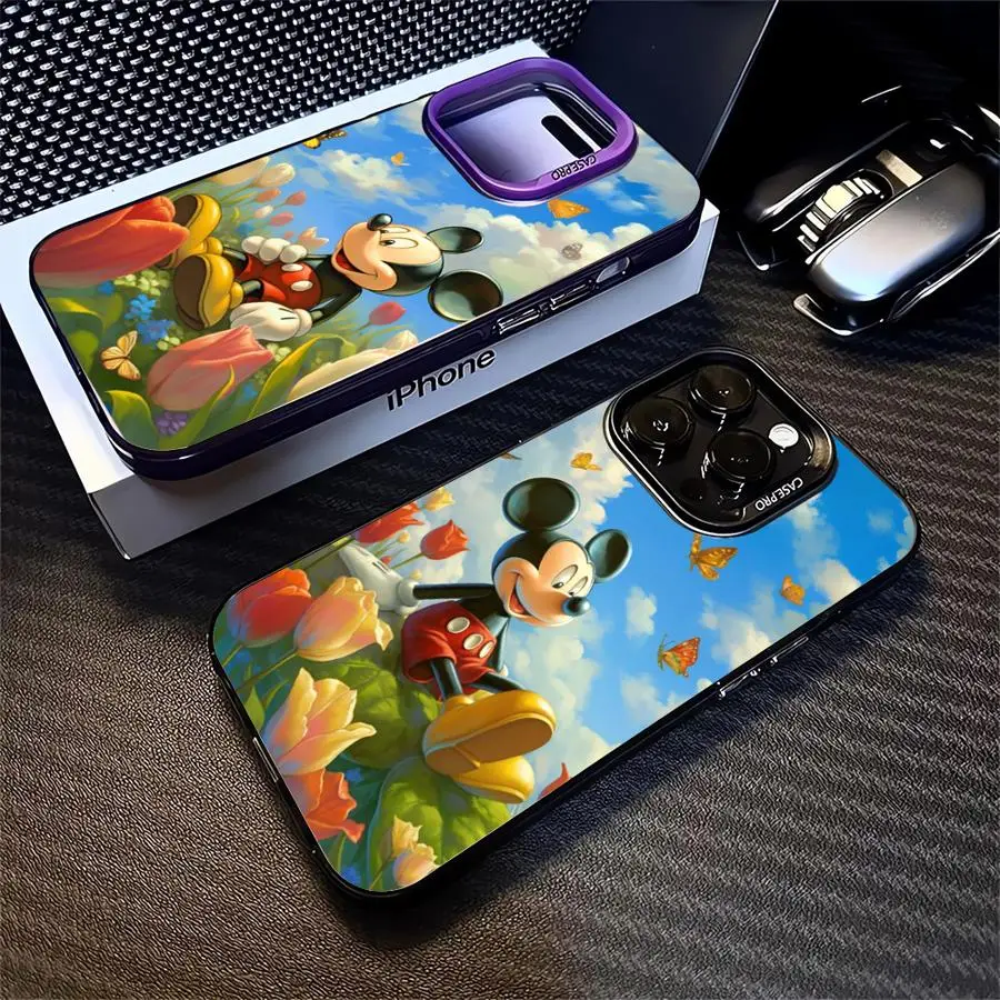 Disney Mickey Mouse Cute Case for Apple iPhone 15 16 Pro Max 11 13 14 Pro 12 Silicone 15 Plus Lens Protect Plating Phone Cover