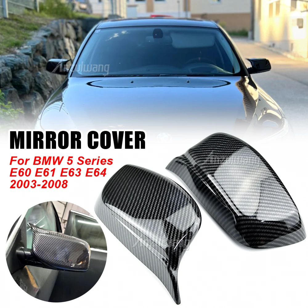 Rearview Mirror Cover Cap Carbon Fiber / Black for BMW 5 Series E60 E61 E63 E64 2003-2008 520i 525i 528i 528xi 530i