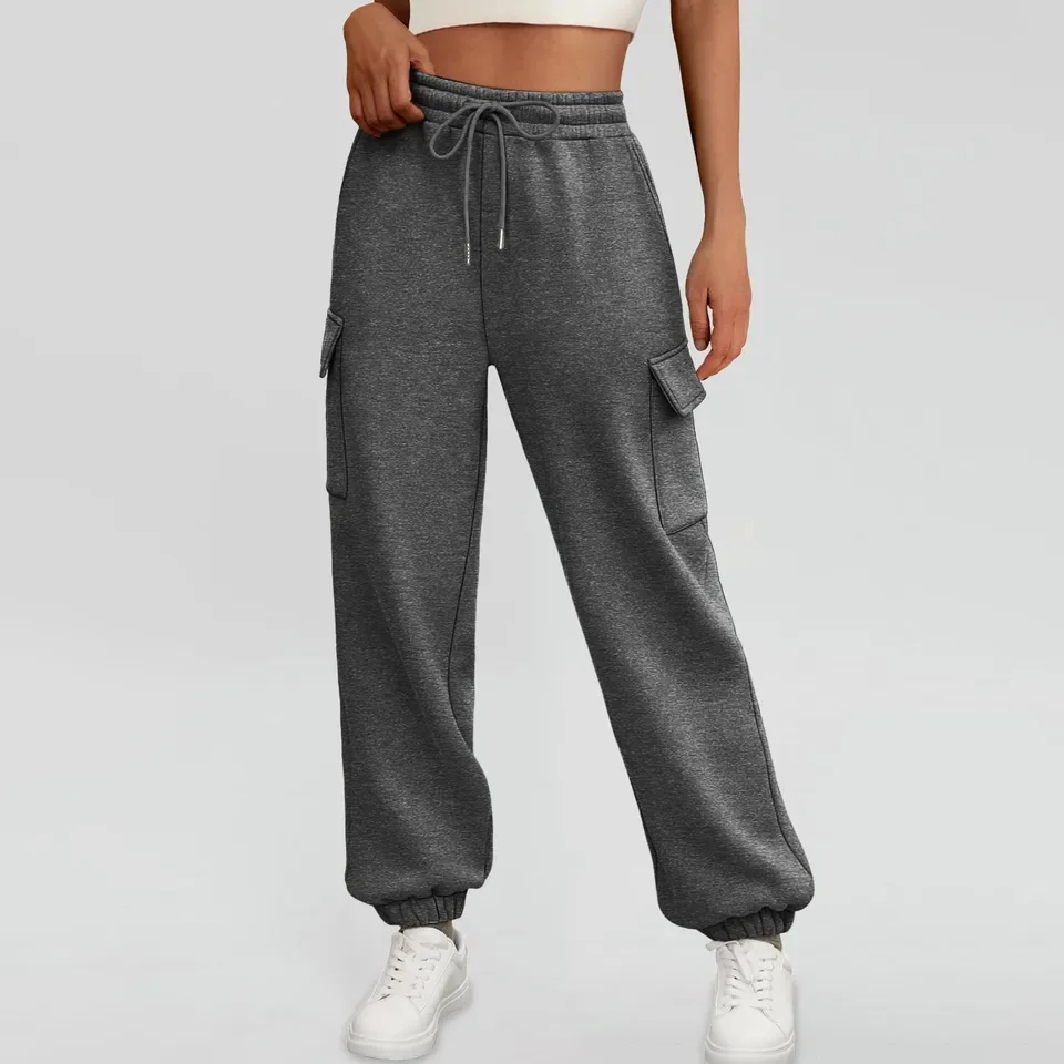 Women's Sweatpants Fleece Lined Baggy Jogger Trousers Streetwear Multi-Pocket High Waist Cargo Pants For Sport Daily Wear