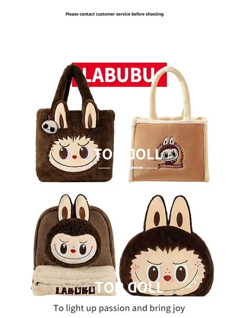 Labubu Bag Classic Series Peripheral Plush Tote Bag Big Head Doll Shoulders Denim Apron Shoulder Bag