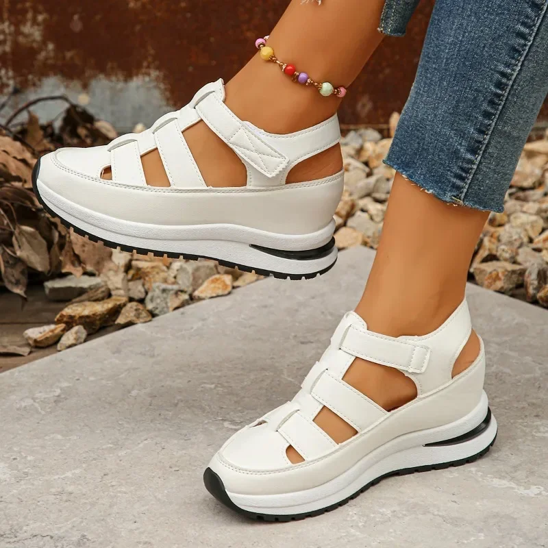 Ladies Shoes 2024 High Quality Buckle Strap Women\'s Sandals New Closed Toe Office and Career Summer Solid Wedge Sandals Zapatos