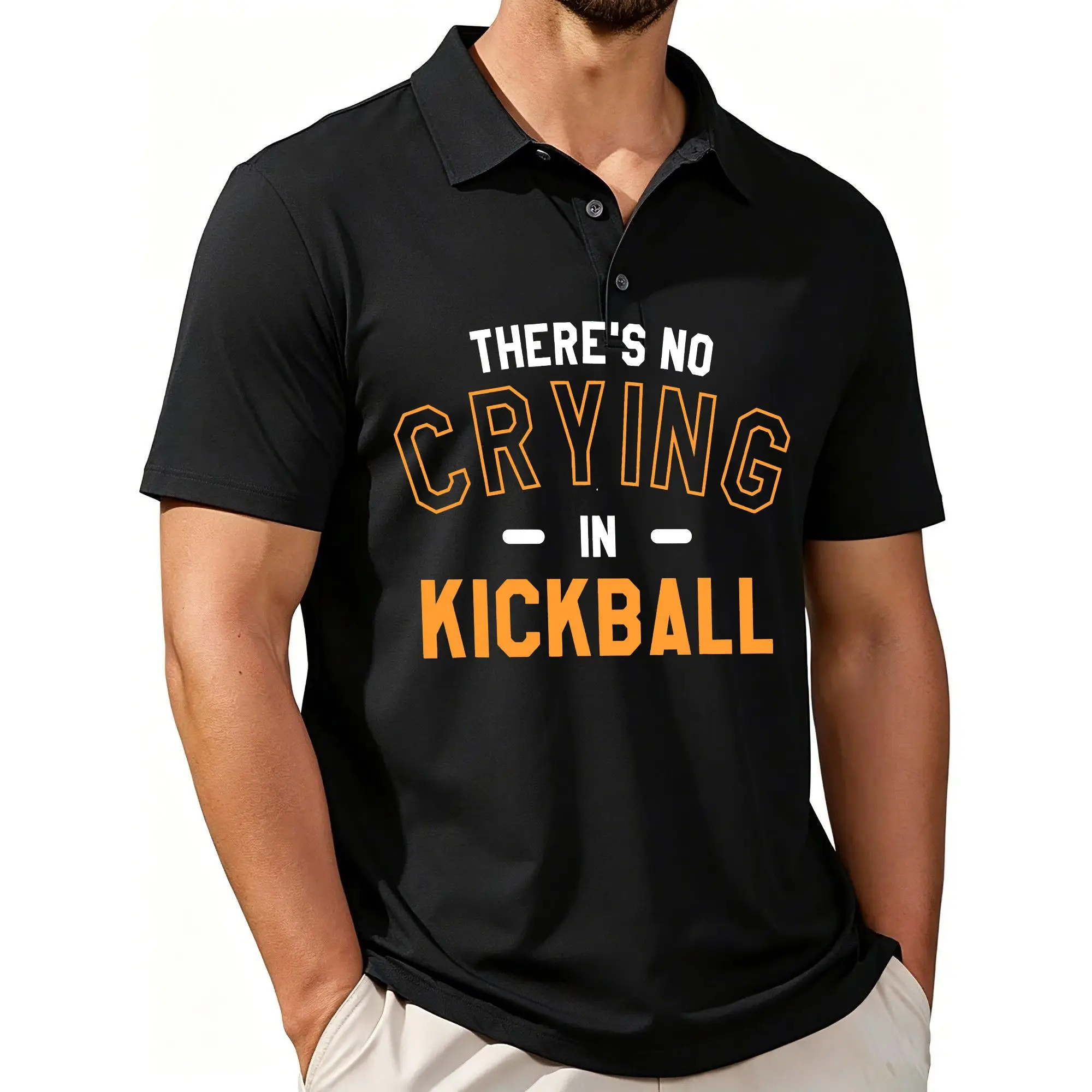 Men's Printed Short-Sleeved Polo Shirt with Football Player Slogan 