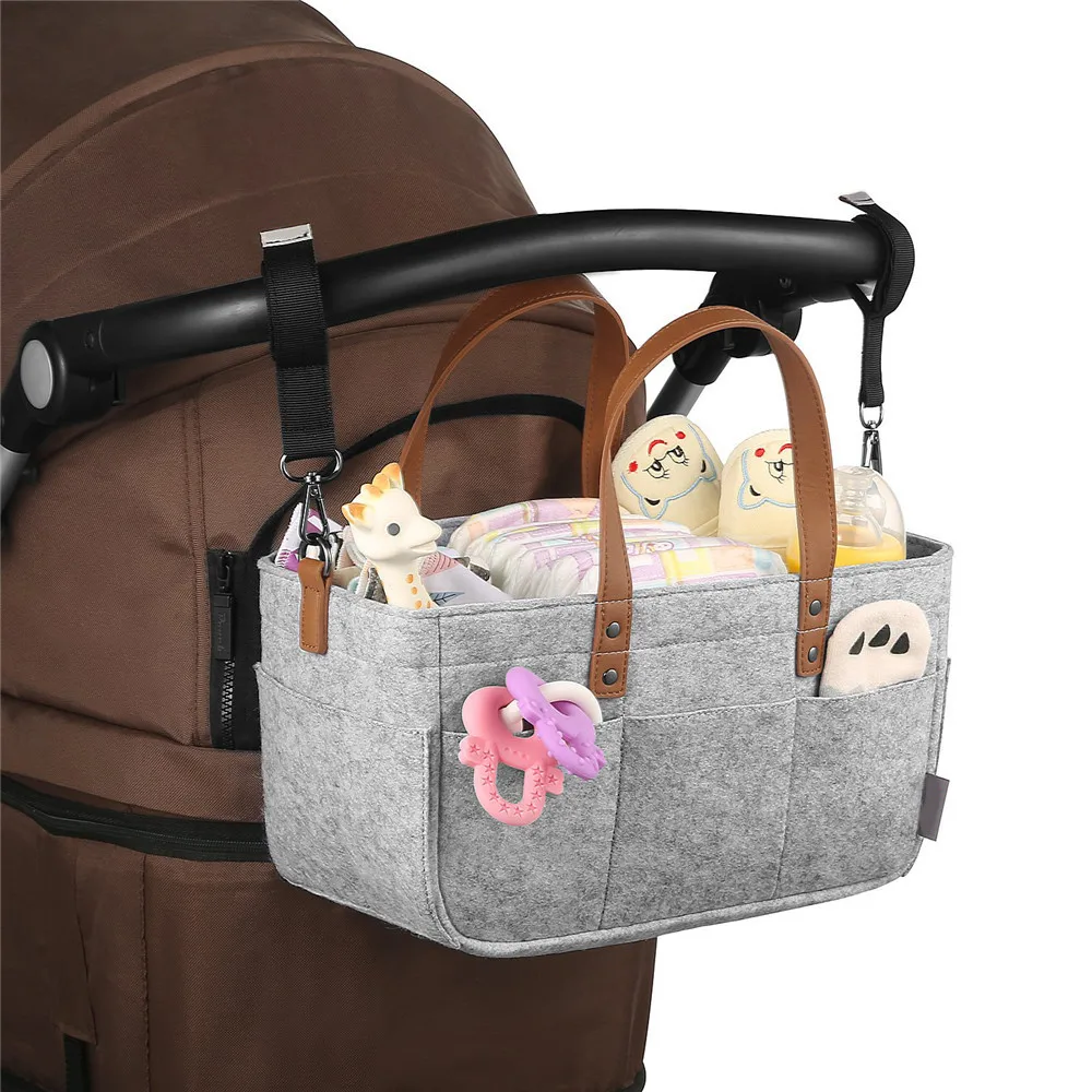 Samochody Baby Felt Storage Nursery Organizer Basket Torba na pieluchy dla niemowląt z uchwytem Caddy Changing Nappy Kids Storage Carrier