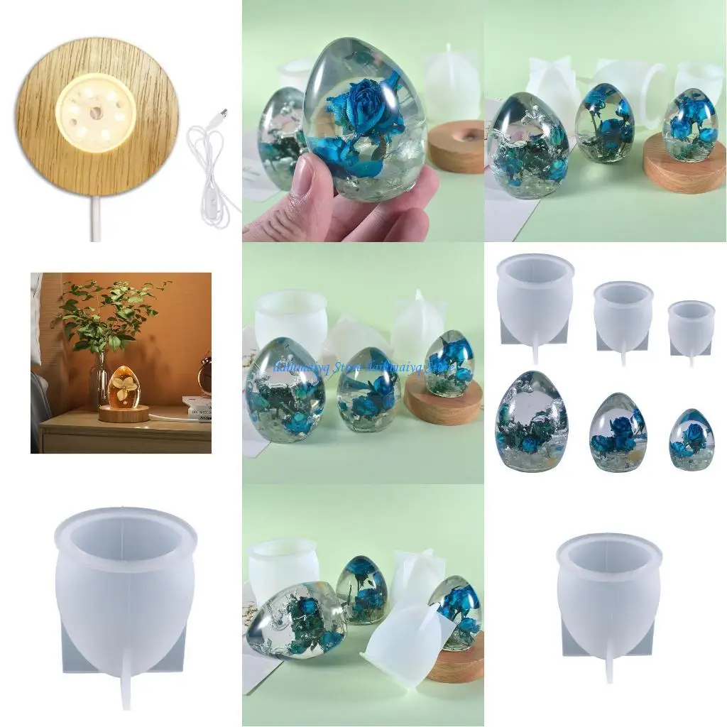 

573B Egg-shaped Lamp Silicone Mold with Wooden Base for Resin Artist Home Decoration