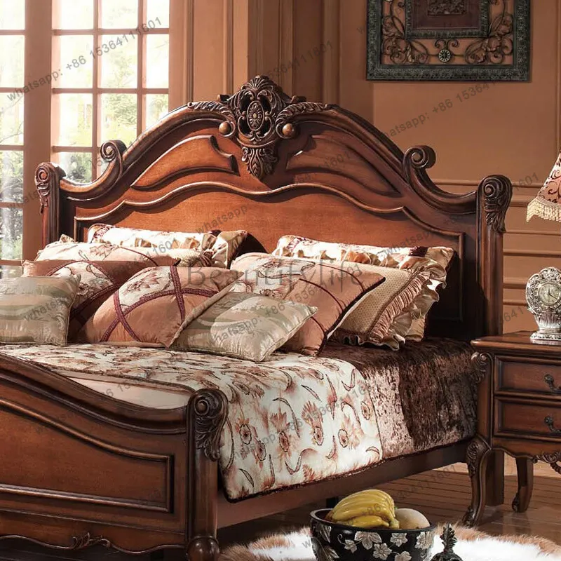 American solid wood European wedding bed master bedroom simple widened bed 1.8 meters