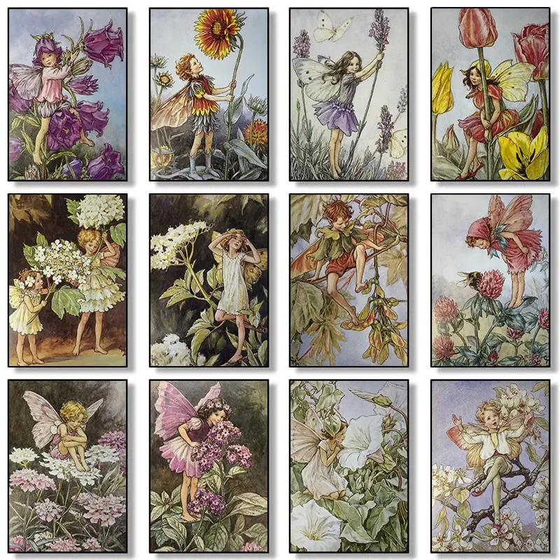 Flower Fairy Cicely Mary Barker Vintage Canvas Prints  Nursery Wall Art Decor for Childrens Room  Home Decor Poster  Picture