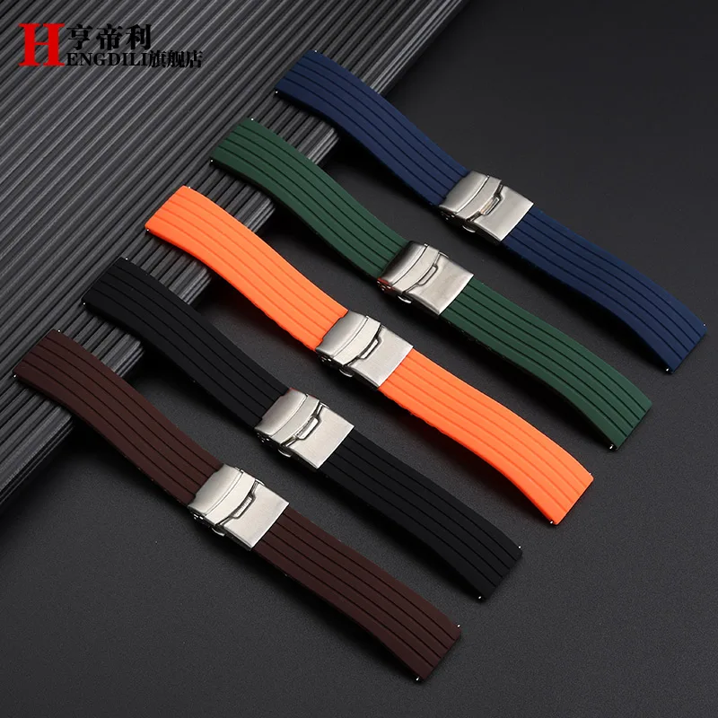 Safety buckle rubber watch strap Men 20 22mm For Seiko PROSPEX SKX007 Water Ghost Abalone Casio MDV-106 Silicone soft Watchband