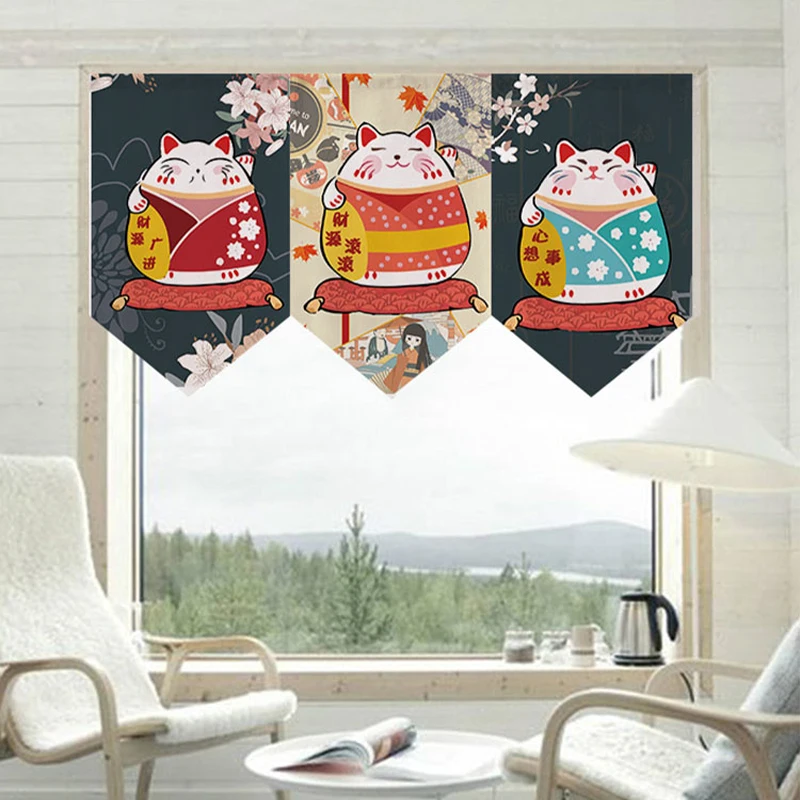Kitchen Decor Horizontal Curtain Lucky Cat Partition Restaurant Shop Door Head Curtain Pennant Bedroom Hanging Half Curtain