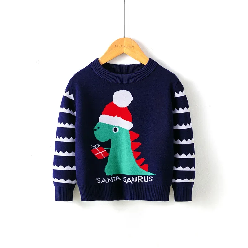 Children's Sweaters Autumn Winter New Christmas Dinosaur Boys' Baby Cartoon Backing Knitwear Children's Clothing