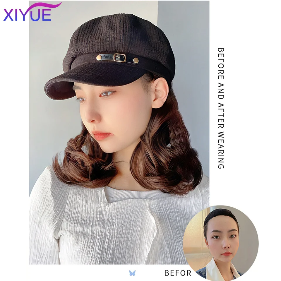 XIYUE Octagonal cap pear blossom short curly hair Hat Wig Synthetic Hair Extensions Hat With Hair Natural Hairpiece For Women