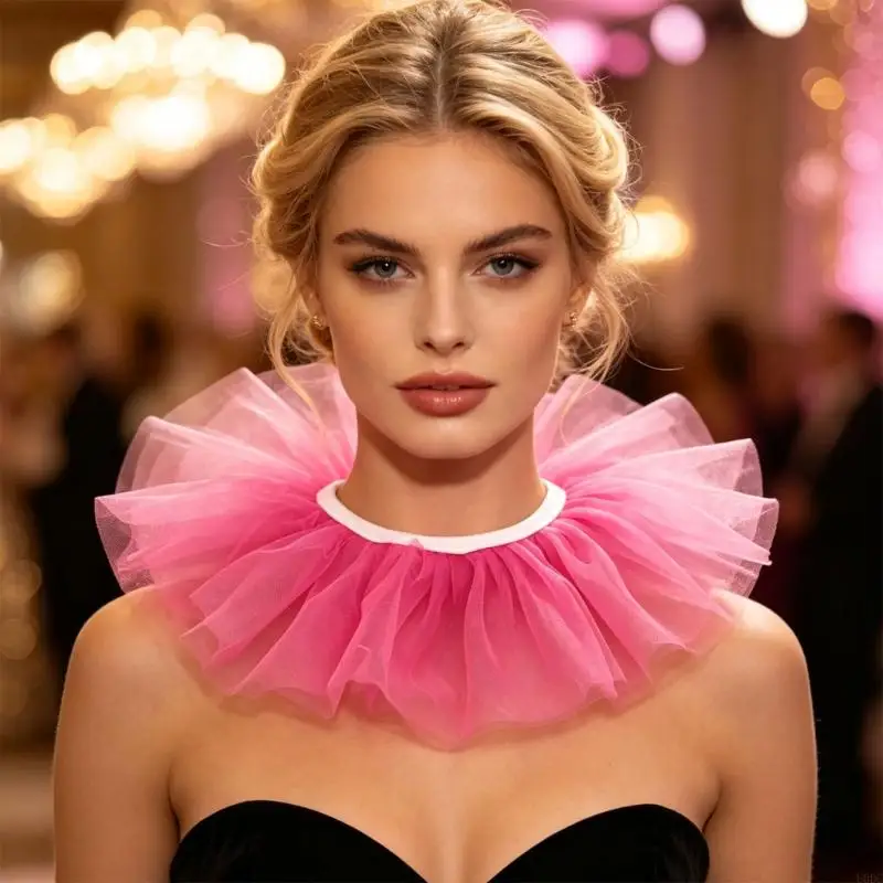 Halloween Costume Neck Accessory Layered Tulle Faux Collar with Sheer Mesh Detail for Parties Stage Wear and Photo Styling Y166