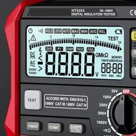 Ht5203 Insulation Resistance Tester High Voltage Megohmmeter With Backlit LCD Data Storage For Electrical Testing Tool Accessory