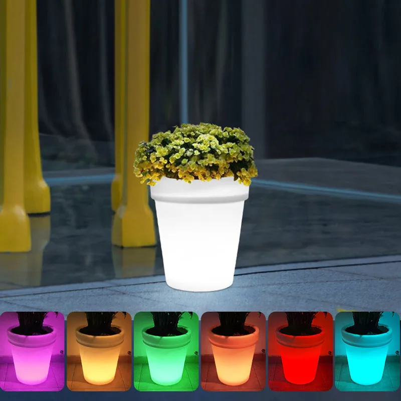 Solar Charging Luminous Decorative LED Flower Pots 60*65cm Colorful Wedding Event Shopping Mall Hotel Lobby Villa Decor Lights