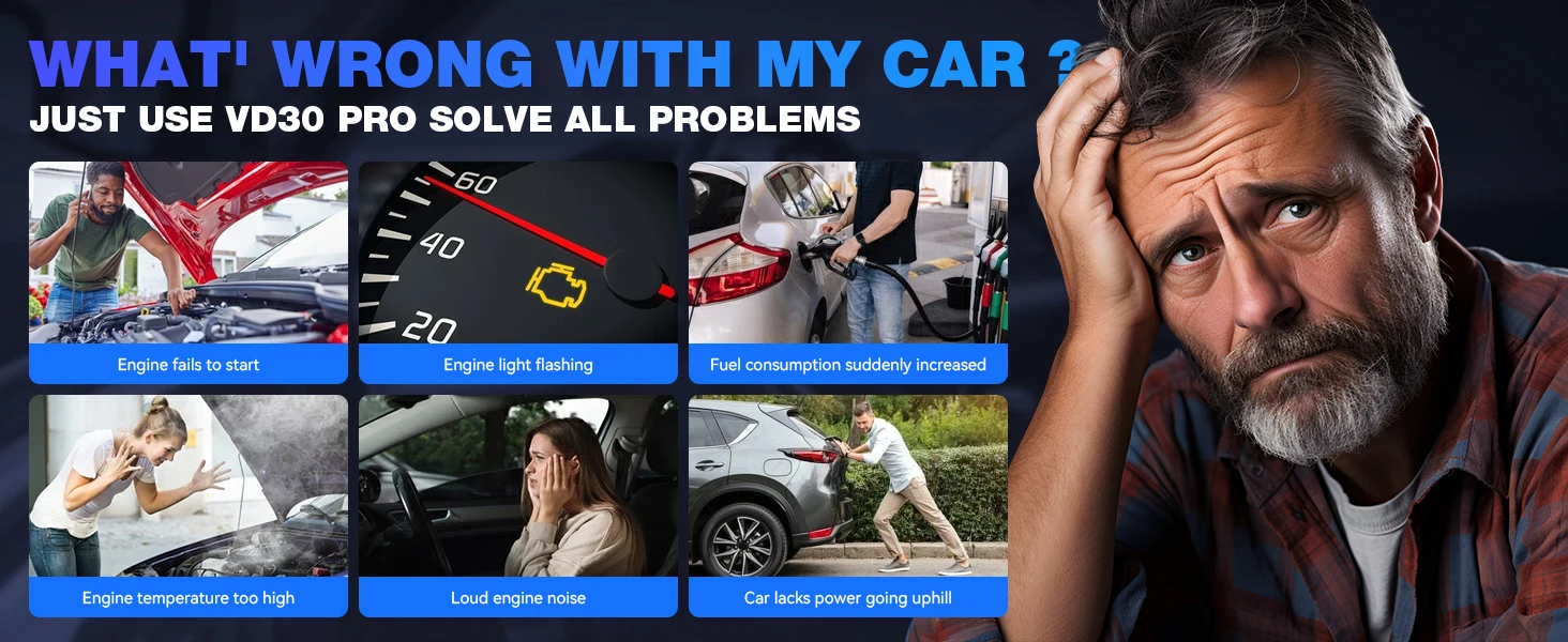 2026 VDIAGTOOL VD30Pro OBD2 Scanner Diagnostic Tools OBDII Code Reader Tool For Check Engine Light Battery Voltage Testing