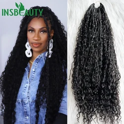 Human Hair Crochet Boho Box Braids Curls Hair Box Braids with Curly Ends 30 Inch Natural Color