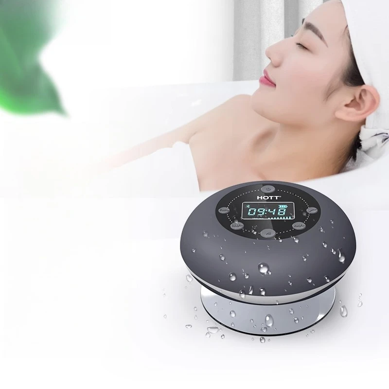 Bluetooth Waterproof Shower Speaker with Suction Cup, Bass Stereo Bathroom Speaker, FM Radio, Wireless Mic Speaker