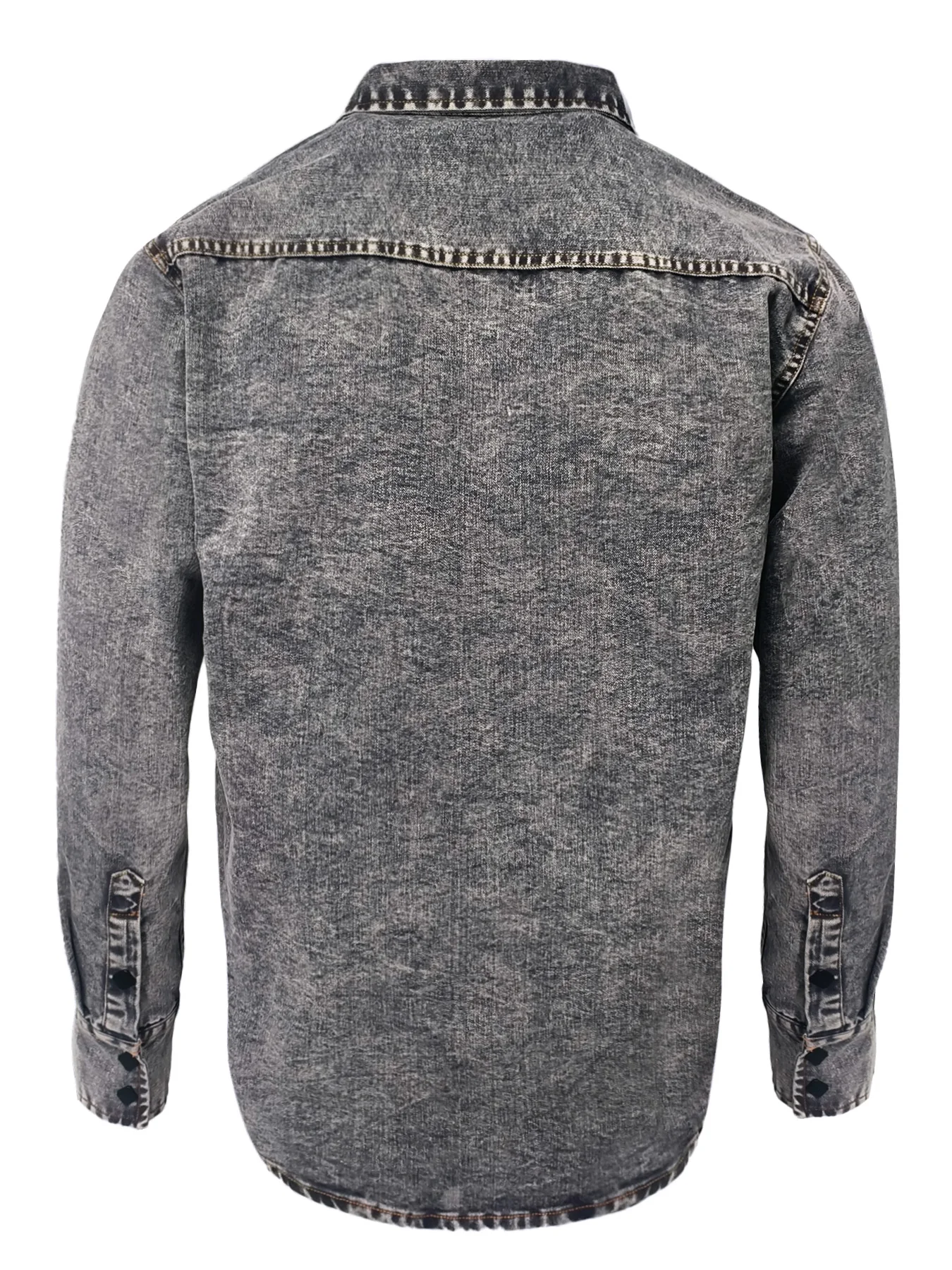 Spring and Autumn Men's Denim Shirt, Vintage Distressed Grey-Tone Denim Shirt, Western Style Pointed Collar with Double Patch Pockets, Hand-Washed Distressed Casual Workwear Long-Sleeve Top, Outerwear or Innerwear for Fall, view 2