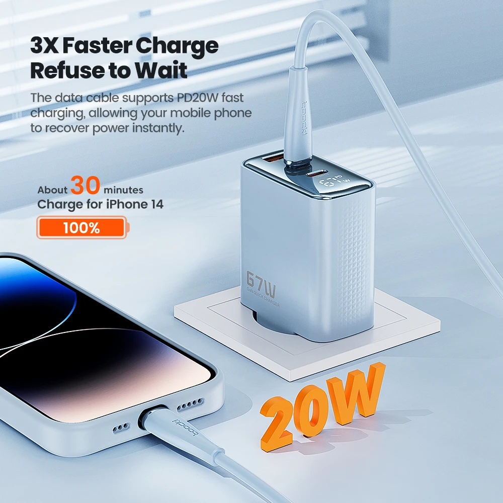 Toocki PD 20W Type C Cable For iPhone Soft TPE Type C Cable Fast Charge For iPhone 14 13 12 11 Pro Max X iPad Airpods Data Cord view 2