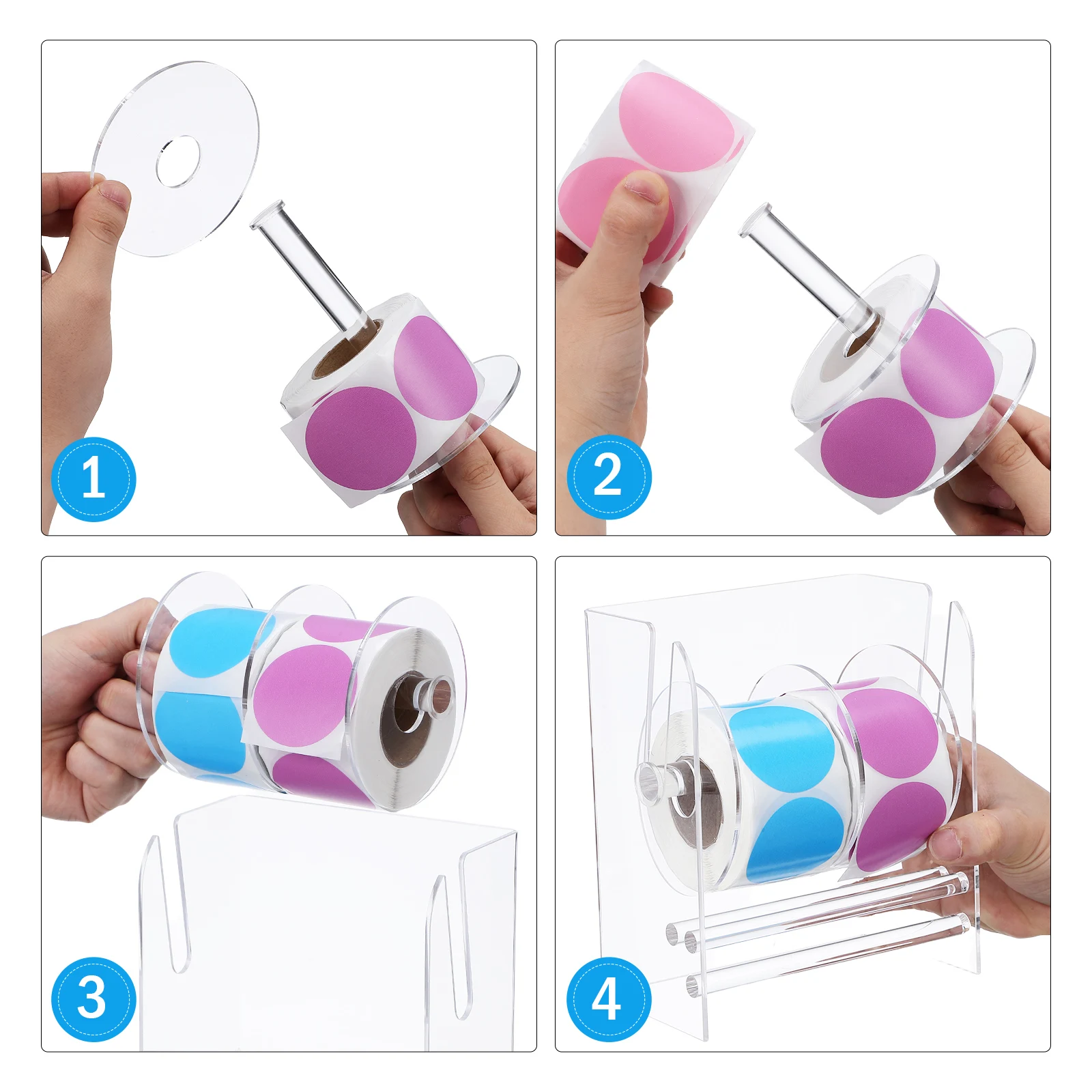Aufkleberspender, verstellbares Etikett, transparenter Acryl-Aufkleberrollenhalter, Organizer, manueller Etikettenapplikator für Büro und Zuhause