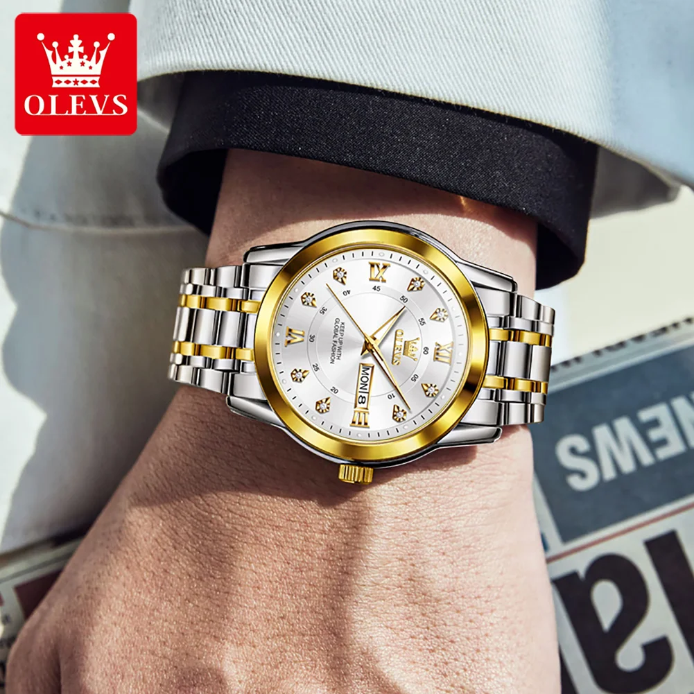 OLEVS 5513 トップブランド メンズ腕時計 高級 デュアルカレンダー 防水 クォーツ腕時計 メンズ ステンレススチール 夜光 ファッション腕時計