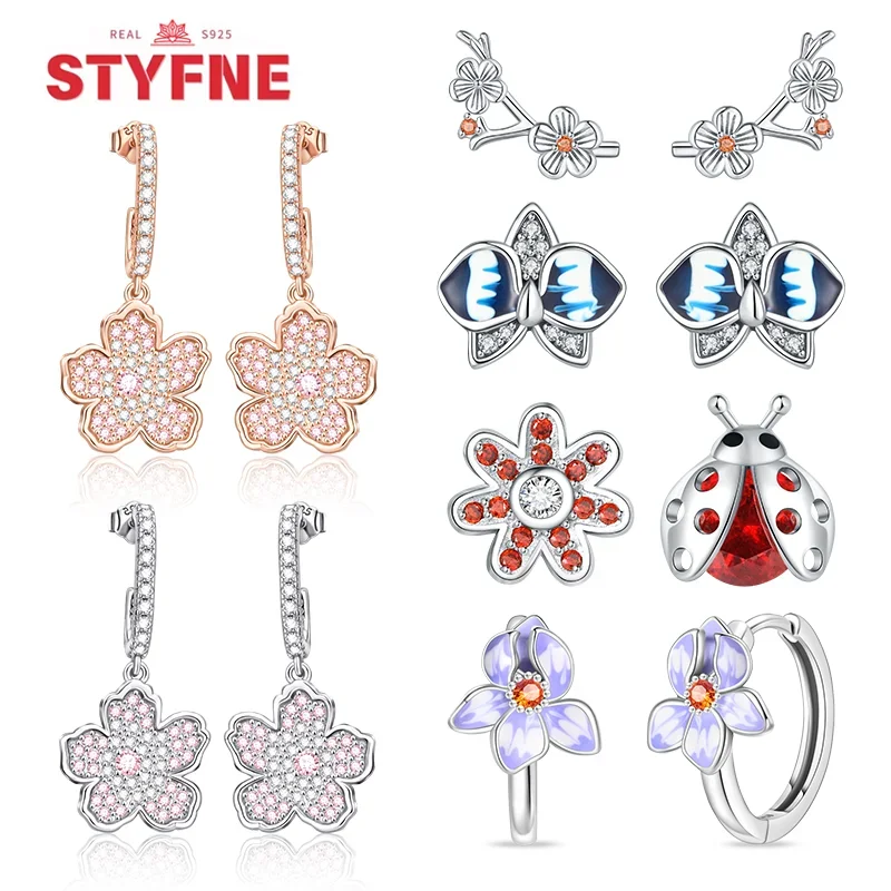 925 Sterling Silver Shiny Color Zircon Flower Stud Earrings for Women Romantic Engagement Party Sweet Earrings Fine Jewelry Gift