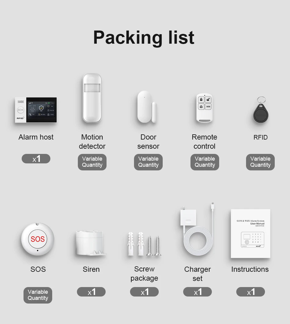 2.4G WIFI Smart GSM Alarm System Work with TUYA Smart Life Security Protection For Home with PIR Wireless Solar Siren Alexa