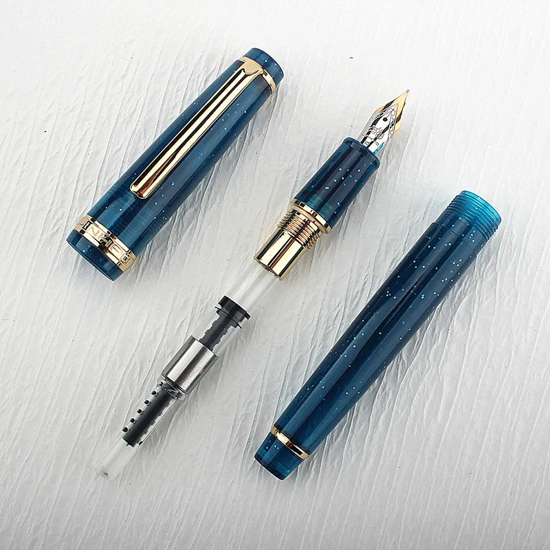 JinHao 82 Fountain Pen Deep Blue Ink Pen Spin Converter Filler EF