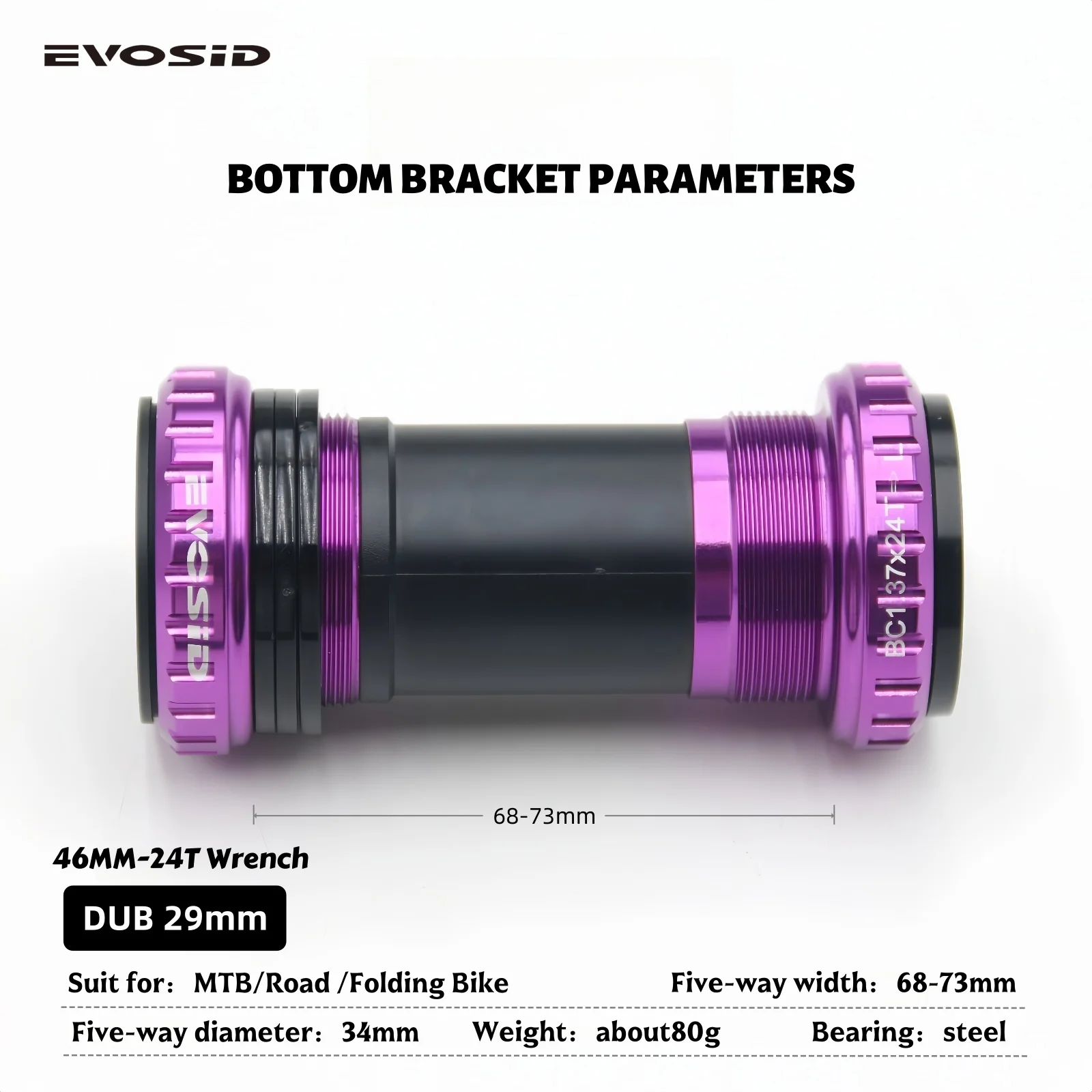 

EVOSID DUB BSA 68/73mm Thread Central Movement 2 Bearing 28.99mm For Sram NX SX Eagle Crankset MTB Bike BB For DUB Crank 29mm