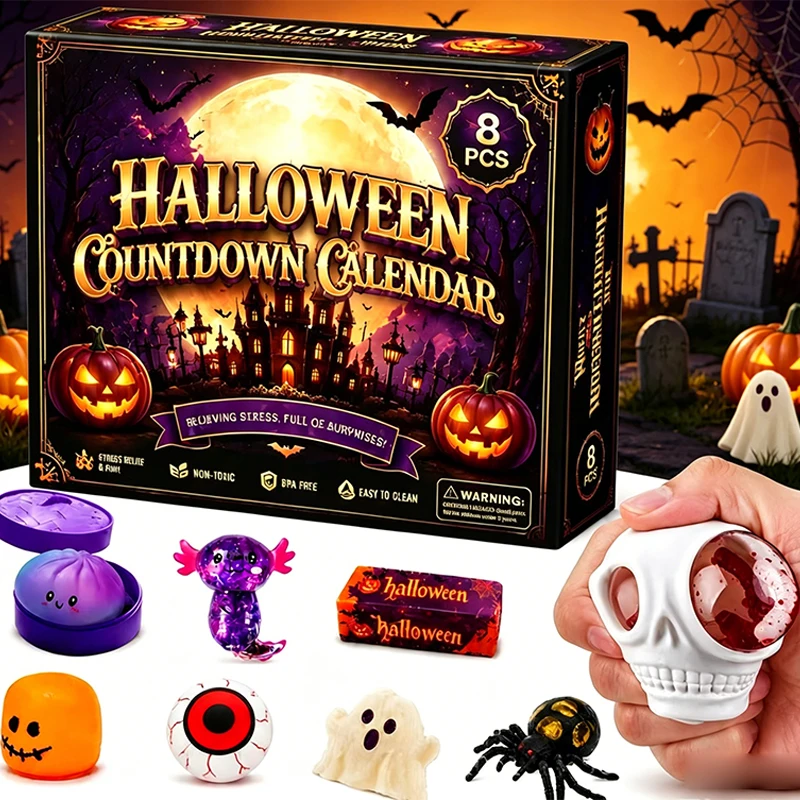 2026 Halloween Countdown Advent Calendar Squishy Box Stress Relief Squishy Ghost Pumpkin Spider Eyeball Squeeze Halloween Gift