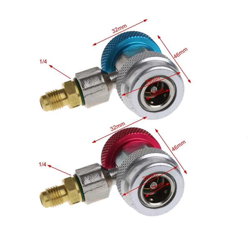 2Pcs Car Auto Freon R134A H/L Quick Coupler Adapters Air Conditioning Refrigerant Adjustable A/C Manifold Gauge