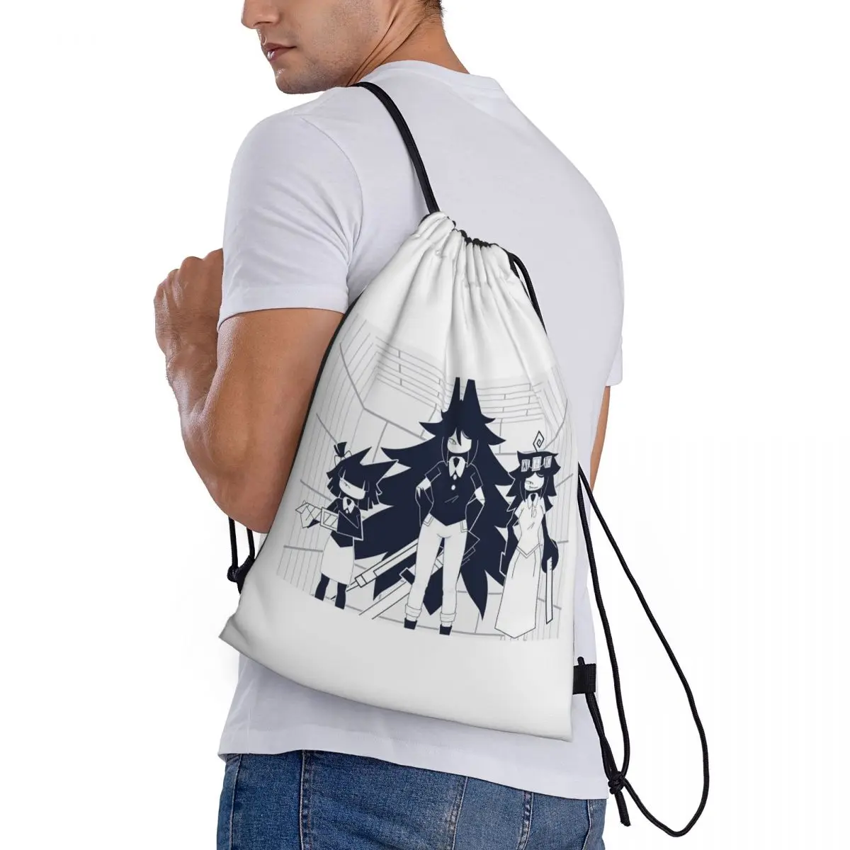 FPE Miss Circle Doodle Cartoon Game Backpacks Multi-function Drawstring Bags Shoes Bag Book Bags for Travel Students