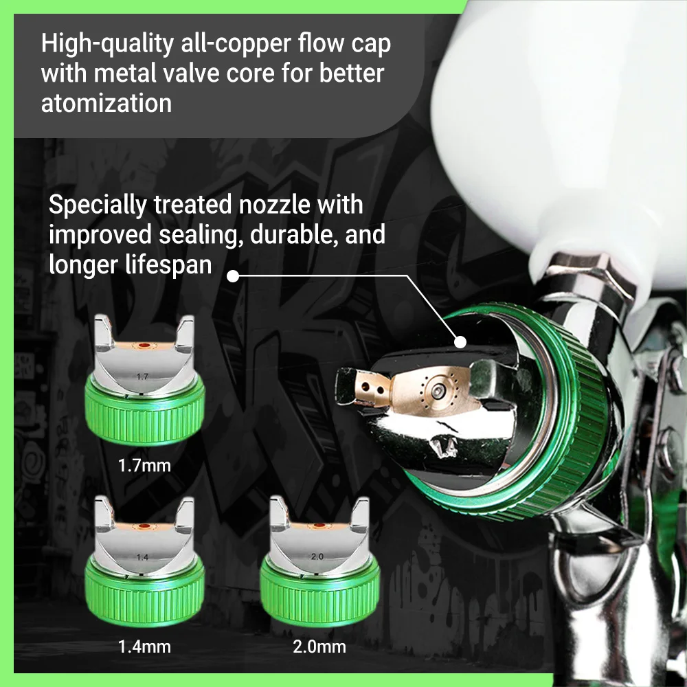 Gravity-Feed HVLP Spray Gun Kit 1.4/1.7/2.0mm Steel Nozzle Adjustable Flow For Automotive Furniture Refinishing & Metal Coating