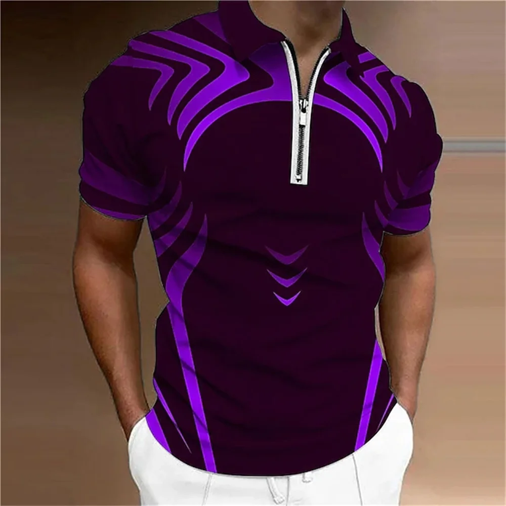 Men\'s Polo Shirt Golf Geometry Turndown 3d Print Street Short Sleeves Zipper Clothing Fashion Designer Casual Breathable Tops