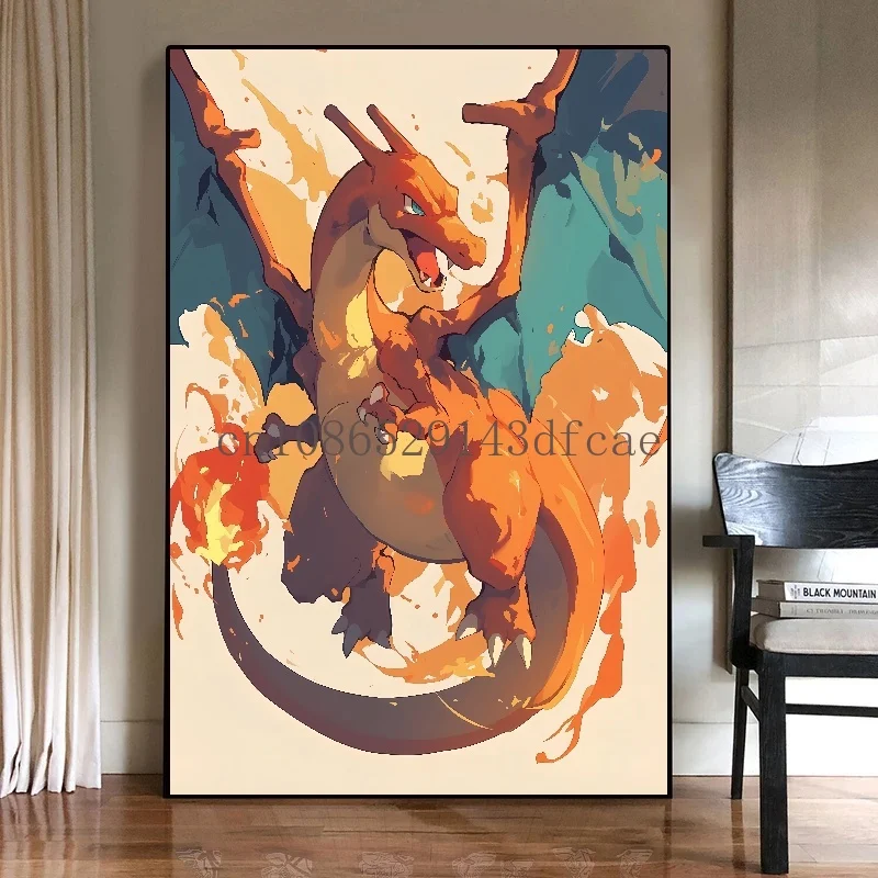 Japońskie anime peryferyjne Pokemon plakat Charizard obraz ścienny akwarela obraz na płótnie nowoczesny wystrój pokoju prezenty dla dzieci